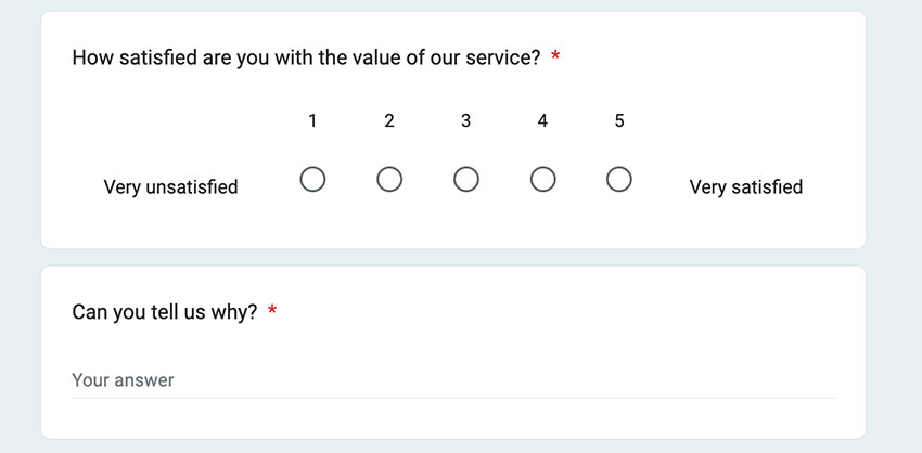 Example survey question on Google Forms