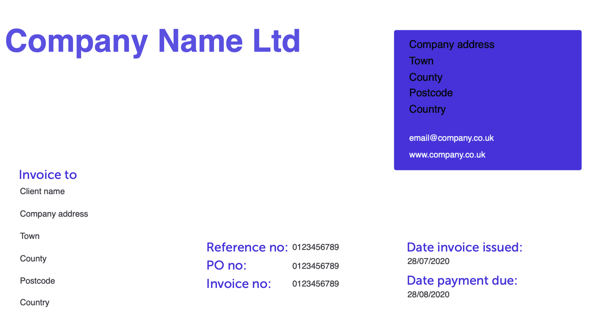 Invoice example showing company details and dates