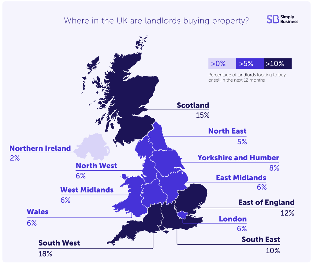 Map showing where landlords are buying property in the UK
