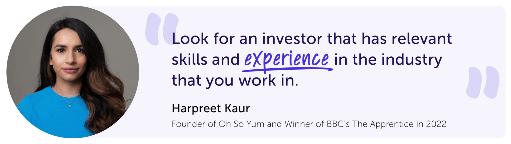 Quote from Harpreet Kaur about getting investment in a business.