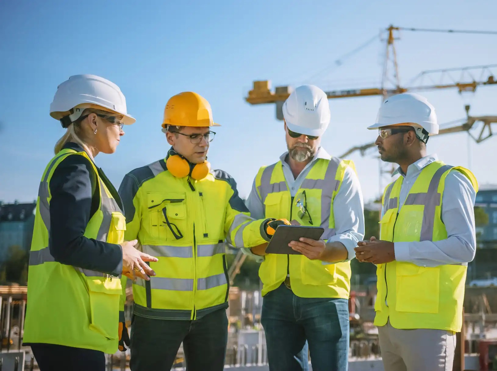 Construction workers at a building site