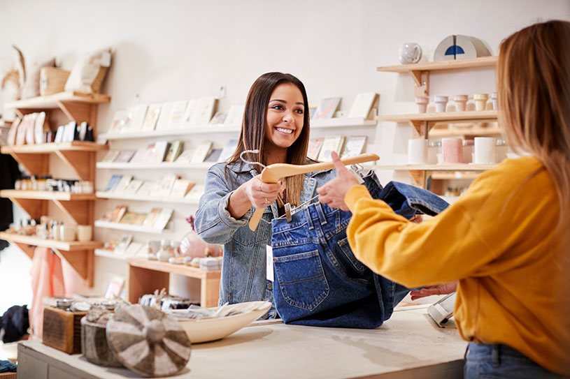 Happy customer in retail shop