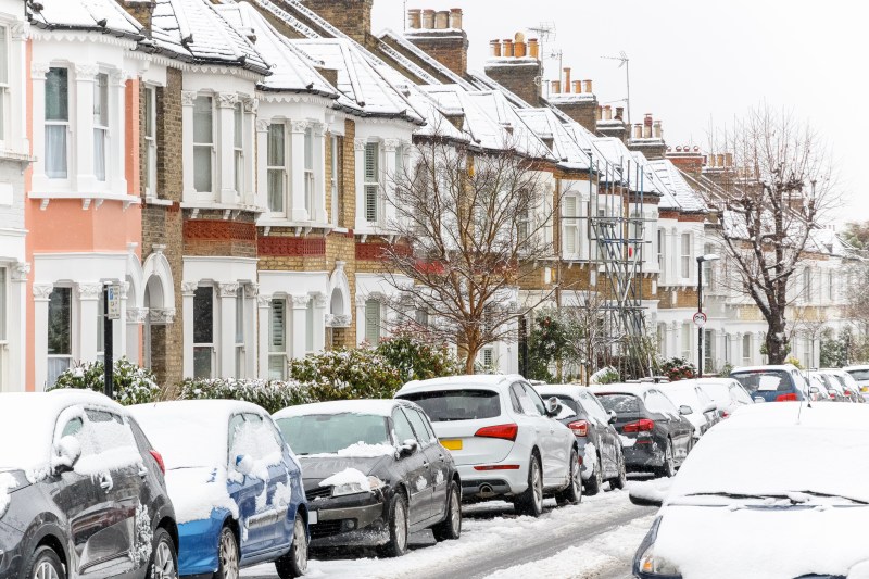 Terraced houses covered in snow