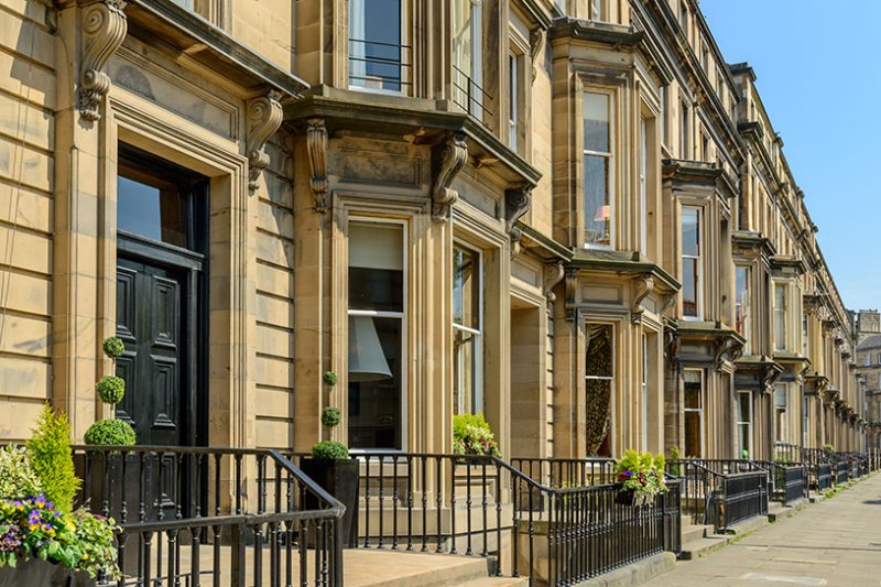 Drumsheugh Gardens, a row of terraced houses in Edinburgh new town.