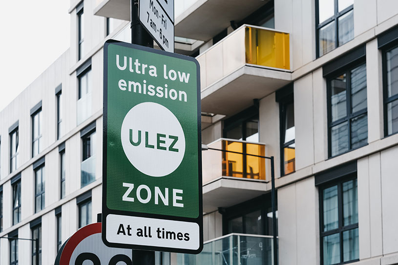 Ultra low emission zone sign in a city
