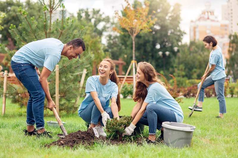 Young people working on a community gardening project