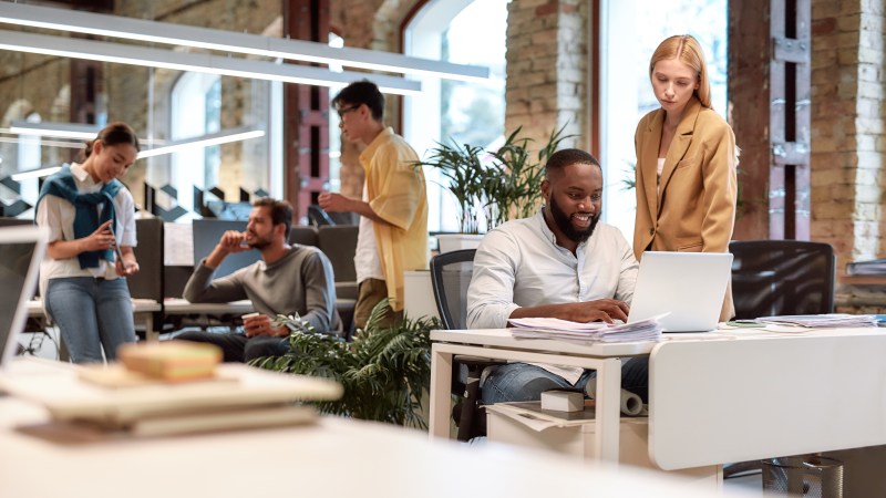 Smiling office workers