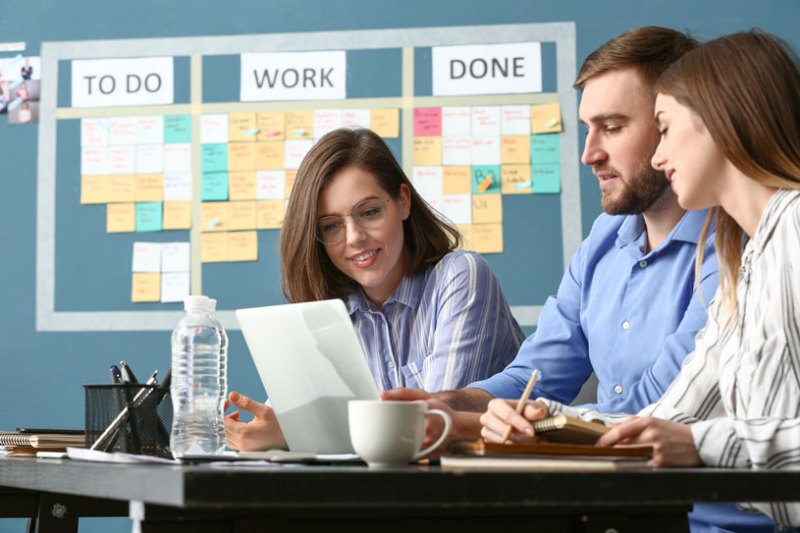 Three colleagues working on a project