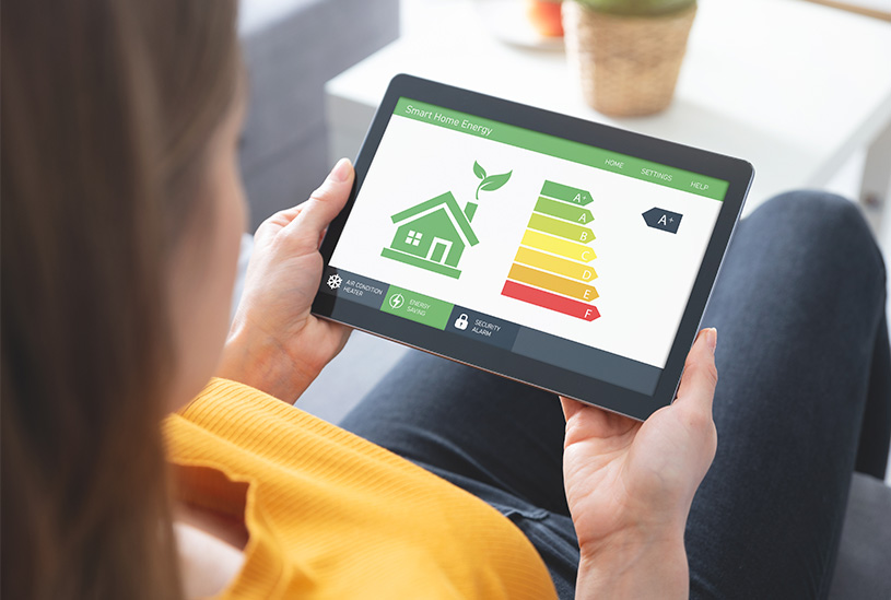 Landlord looking at an energy performance certificate on a tablet