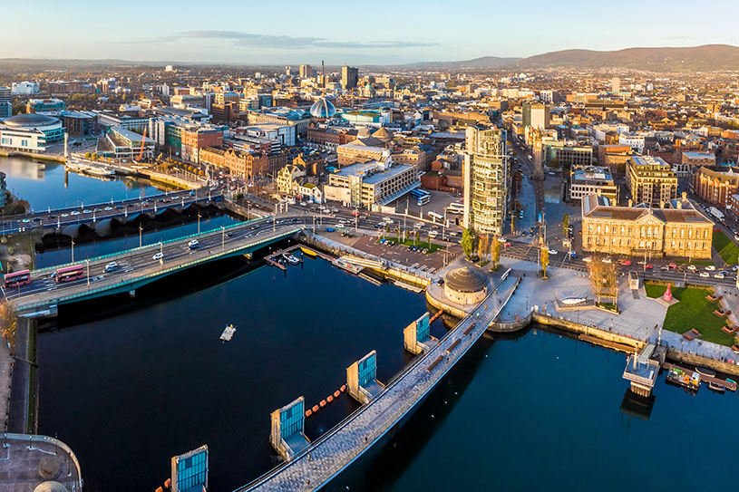 An aerial shot of Belfast in Northern Ireland