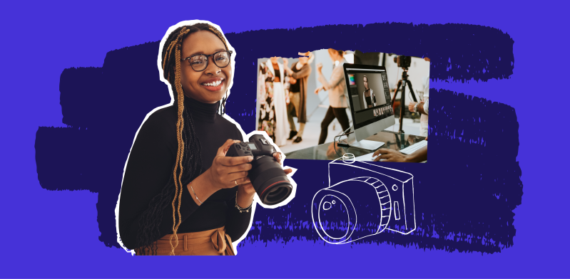 What is freelance work? A freelance photographer holds her camera