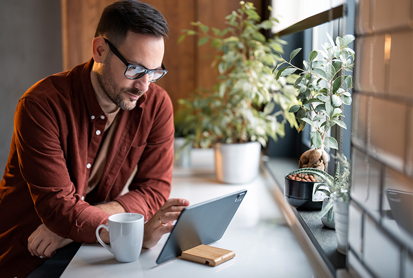 Landlord looking at tax website on a tablet