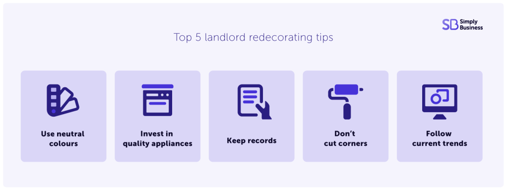 Infographic showing top 5 landlord redecoration tips