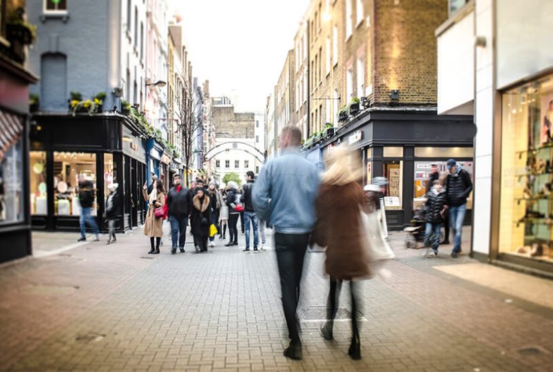 UK high street with shops